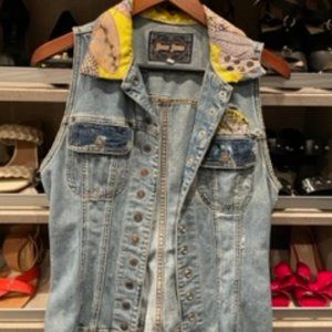 Handmade Authentic Hermes Scarves on Denim Vest